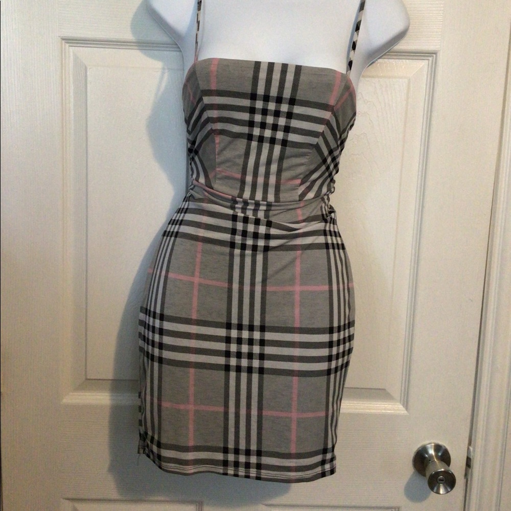 Fashion nova pink and grey plaid dress